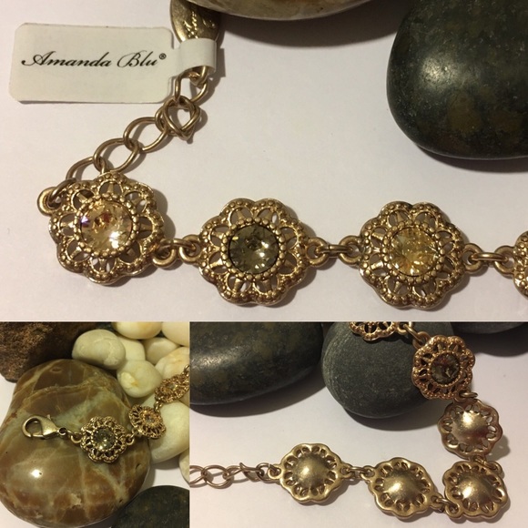 Sparkling Champagne Crystal Gold Floral Bracelet - Picture 5 of 6